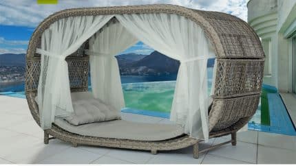 This exquisite Outdoor Bed With Canopy furniture set is ideal for a romantic twosome. Crafted from sumptuous, plush fabrics, it provides comfort and relaxation.