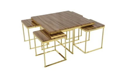 Middle 4+1 Center Table Walnut Gold