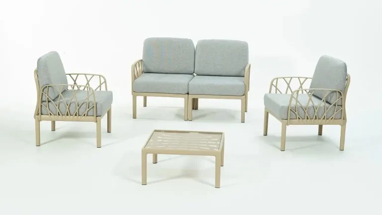 Types of Furniture: A Guide for Nigerian Homes (2026) 12 Garda outdoor set with a two-seater, two armchairs and grey cushions